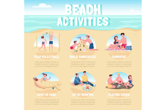 Integrating Beach Activities Flat Color Vector Assets into Summer Design Workflows